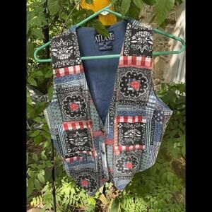 Vintage At Last Y2K Americana Patchwork Look Vest Size Small